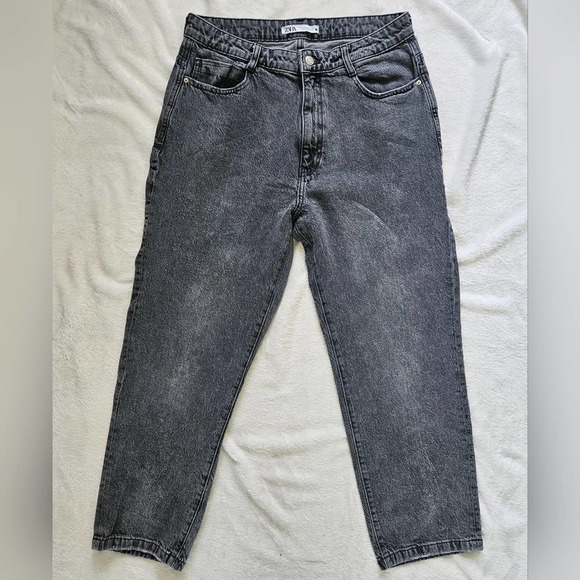 Zara High Rise Mom Jeans Washed Out Black Size 12 - Picture 2 of 10